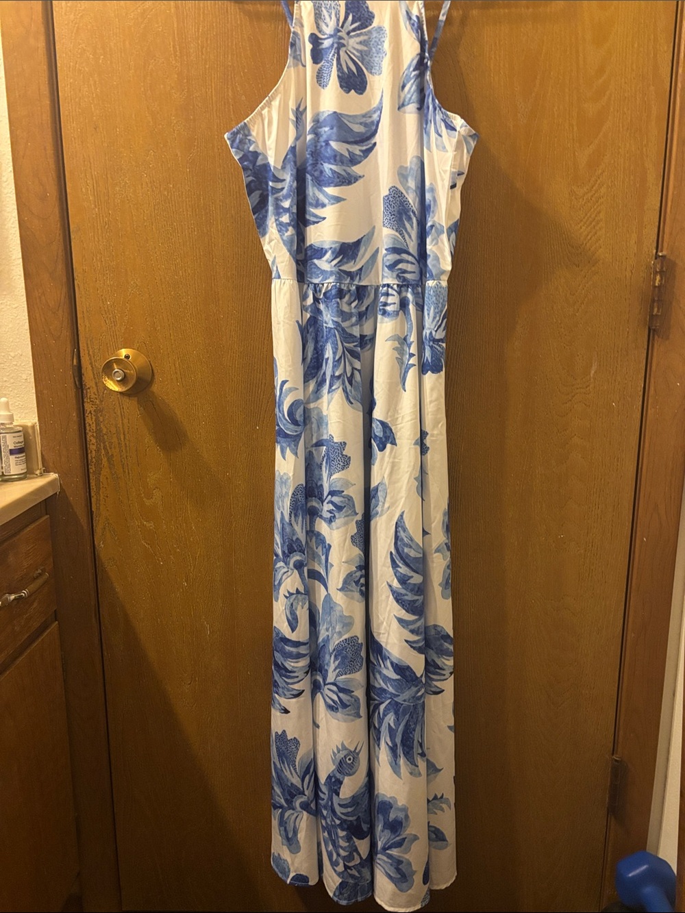 No Brand Blue and White Floral Maxi Dress - Sleeveless Summer Dress-SIZE L-18x54